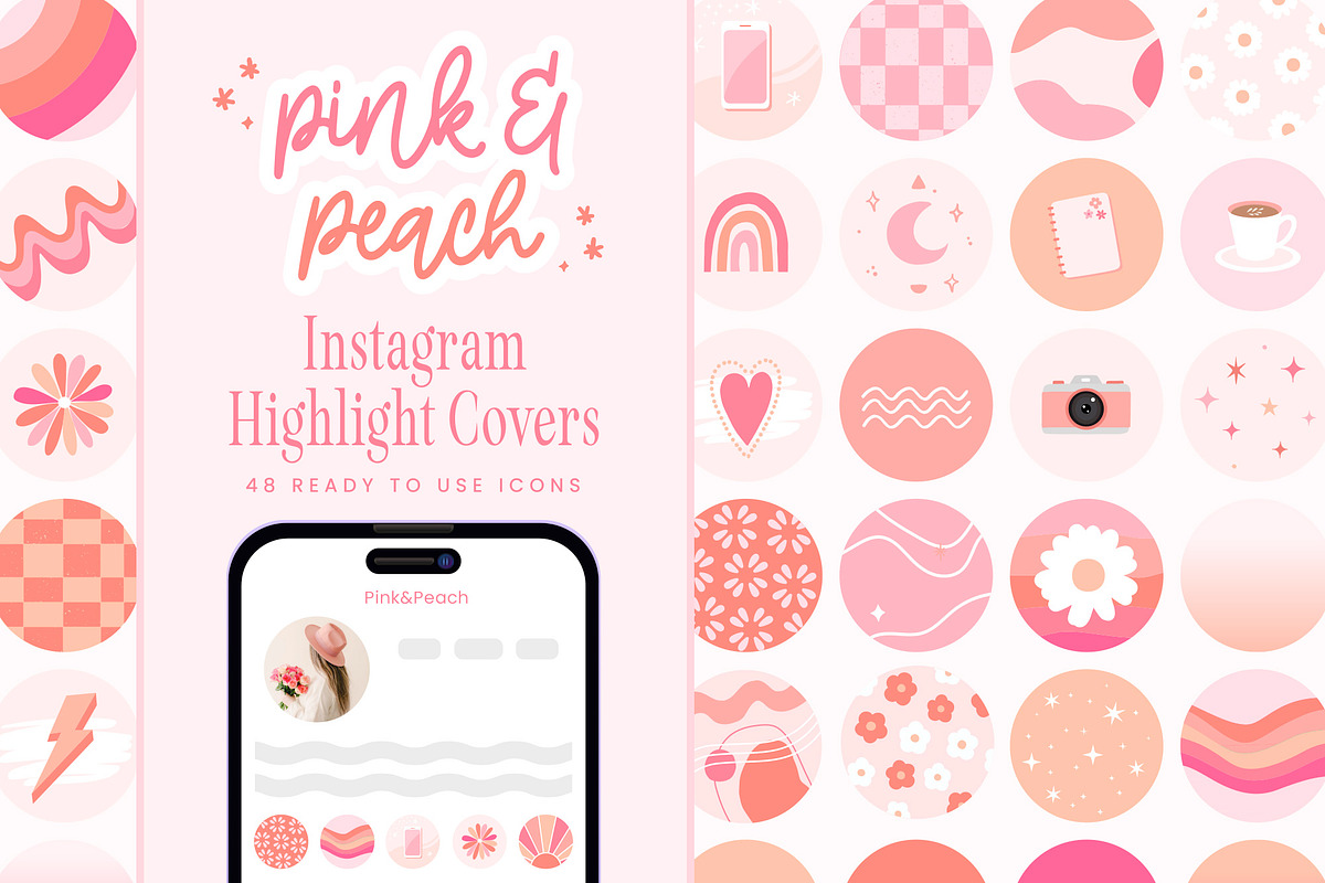 Pink Peach Retro Instagram Icons, a Social Media Template by Summit Avenue (Photo 1 of 3)