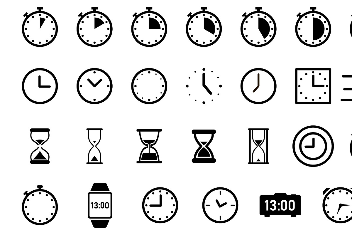 Set sandglass timer and clock icon., a Background Graphic by Drum-magic