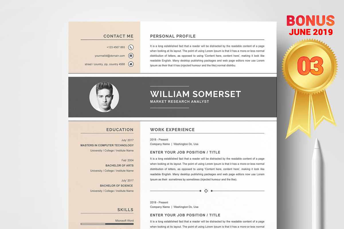 Resume/CV Bundle | 200+ for $29, a Resume Template by ResumeInventor (Photo 60 of 207)