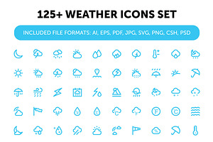 125+ Weather Icons Set, an Outline Icon by Vectors Market