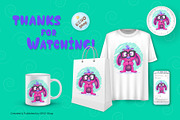 Shy cartoon monster. Tshirt, PNG., an Animal Illustration by KENO Mascots (Thumbnail 4 of 4)