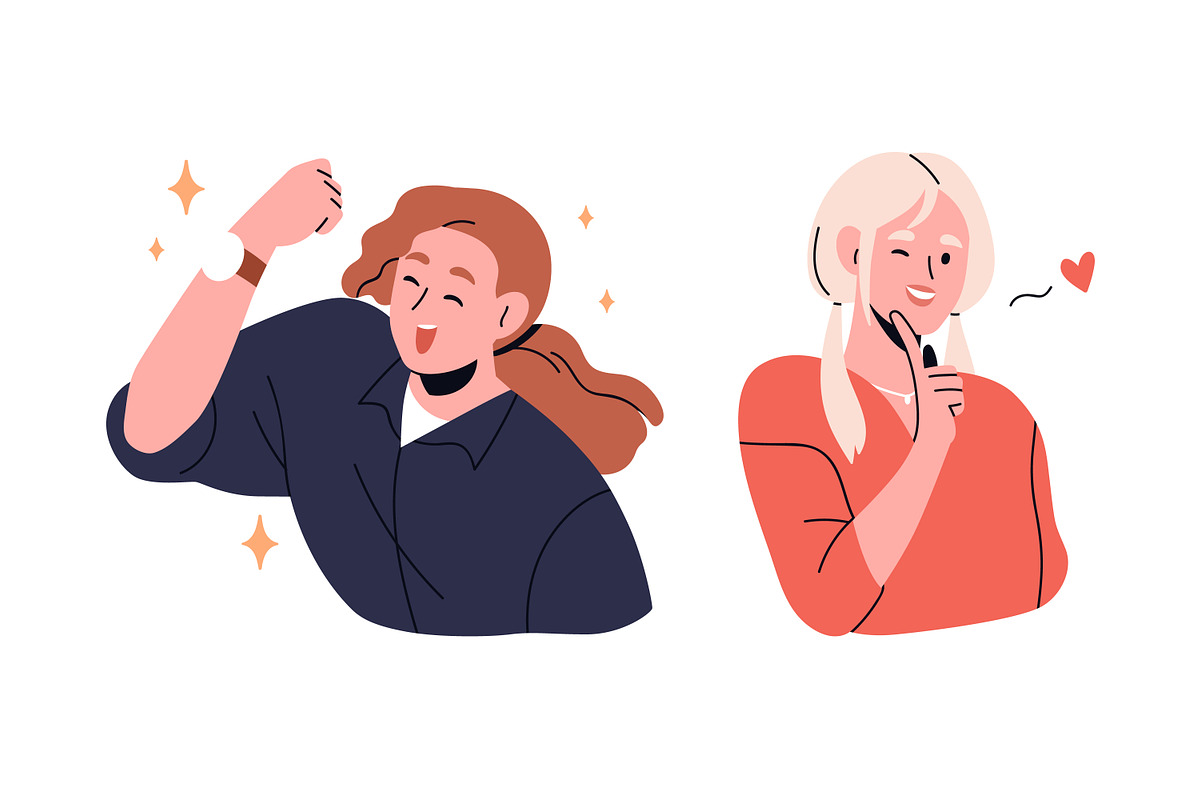 Face expressions of young women set, a Person Illustration by Good Studio (Photo 4 of 6)