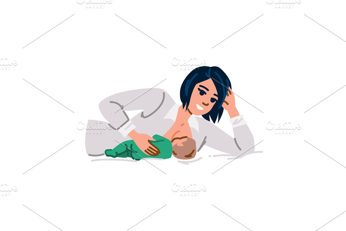 Smiling mother breastfeeding her, a Food Illustration by pikepicture