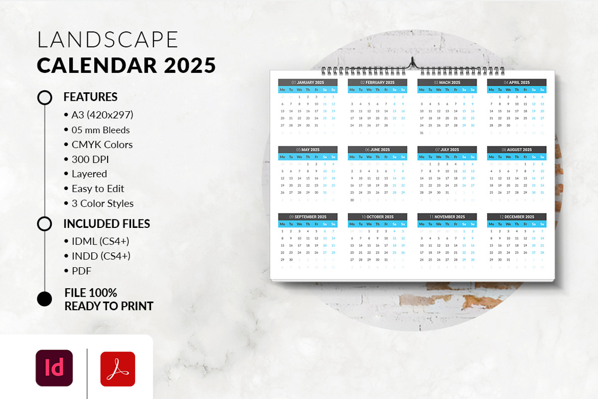 Landscape Calendar 2025, a Stationery Template by MstArtwork (Photo 5 of 7)