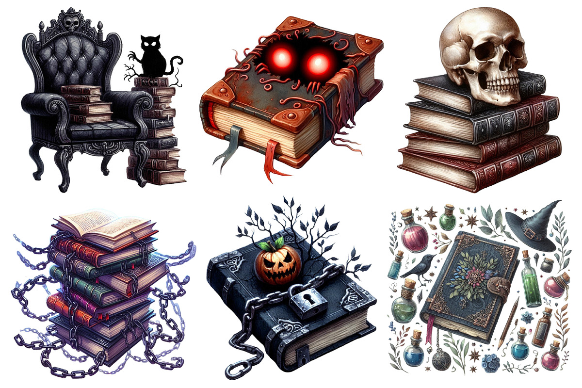 Spooky Books Library Clipart, an Illustration by Pixels.Craft (Photo 3 of 7)