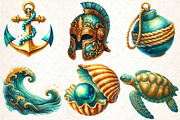 Watercolor Gold & Teal Nautical, an Illustration by DreamCafeArt (Thumbnail 3 of 5)