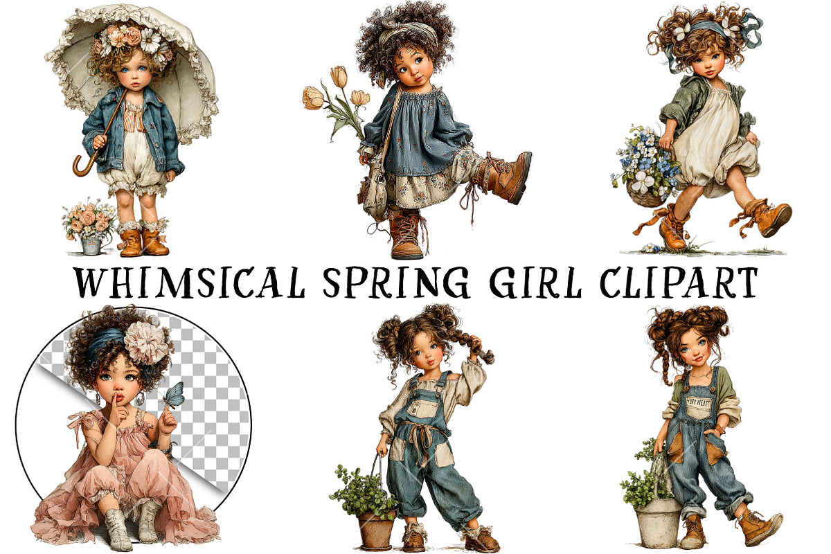 Whimsical Spring Girl Clipart, an Illustration by OK Design (Photo 2 of 6)