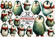 Christmas Penguin Watercolor Clipart, an Illustration by RobertsArt (Thumbnail 1 of 7)