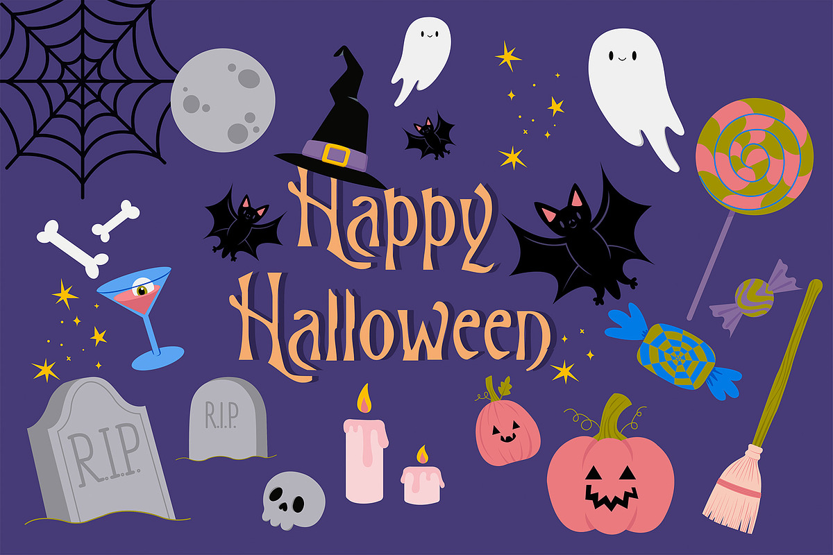 Ghostly Greetings: Halloween Pack, a Seasonal Illustration by selintahtakilic (Photo 1 of 9)