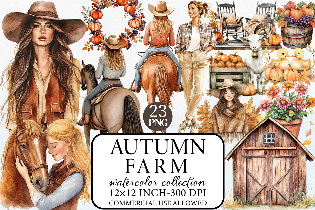 Watercolor Autumn Farm Clipart, an Illustration by Libby Wishes (Photo 1 of 6)