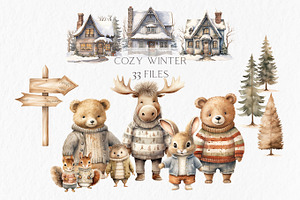 Winter Woodland Animals Clipart PNG