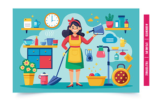 An illustration of a woman cleaning, an Illustration by Tanuart
