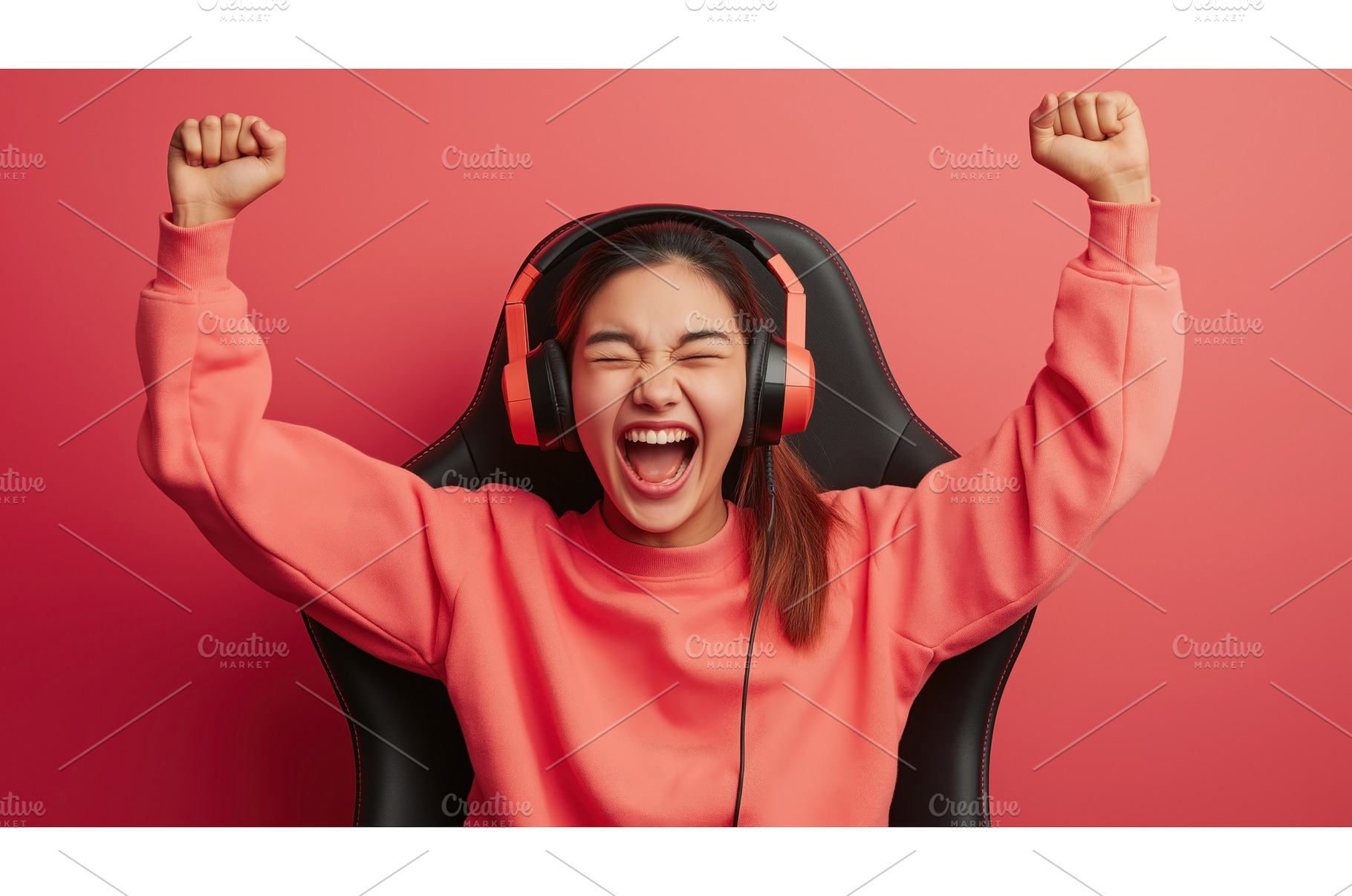 Asian female gamer celebrates, a Person Photo by Sergey Kotenev