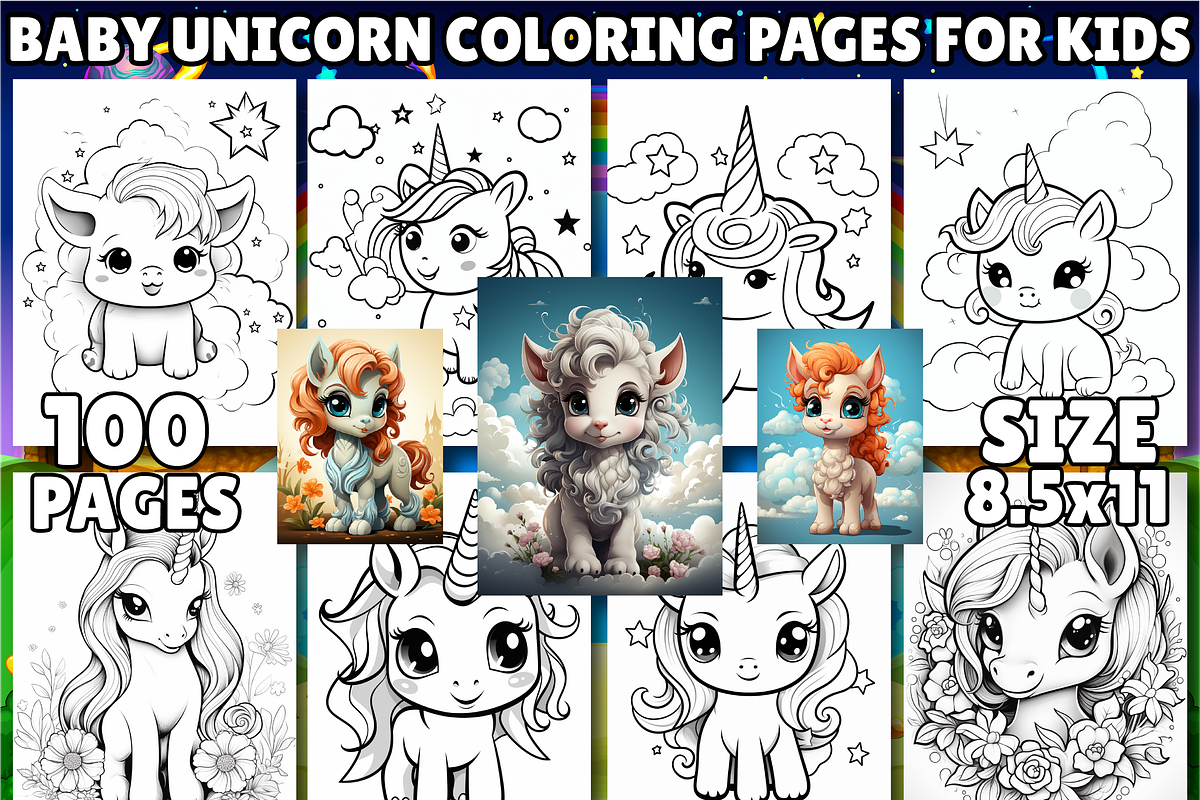 Baby Unicorn Coloring Pages for Kids, an Animal Illustration by Design Zone