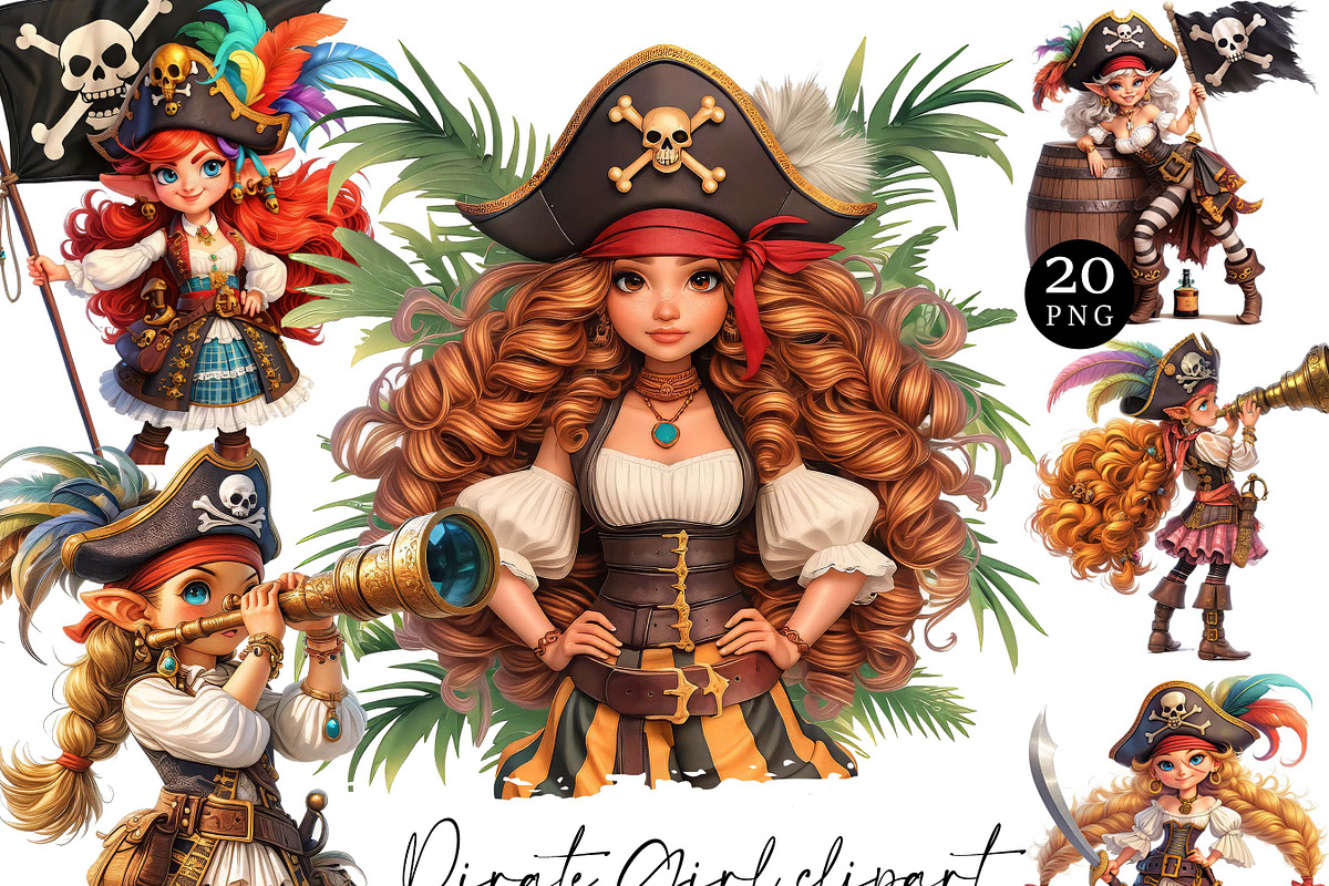 Pirate Girl clipart Bundle, a Person Illustration by Design Scotch