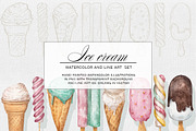 Watercolor & Line Art Ice Cream Set, a Food Illustration by Garden in frame (Thumbnail 1 of 8)