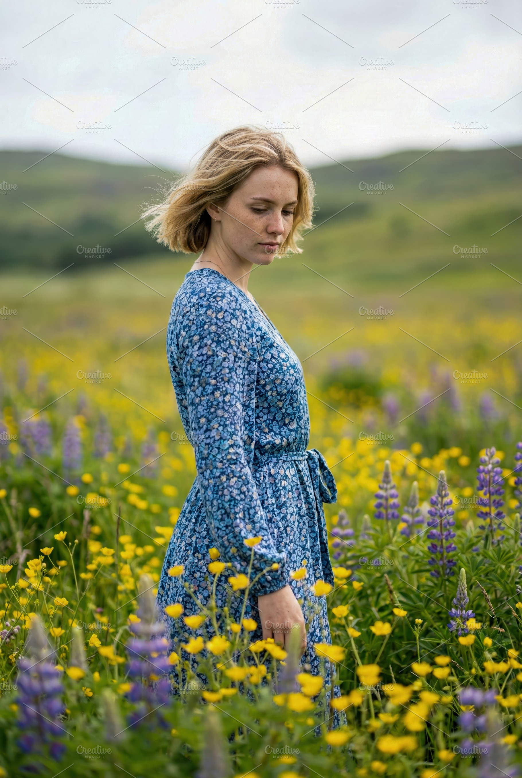 Pensive Young Woman in a Field, a Person Photo by Virgo Studio