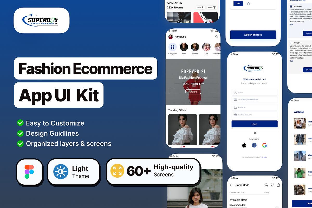 SuperboyFashion Ecommerce App UI Kit, an UI Kit Template by piyush608 (Photo 2 of 8)