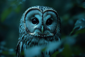 A majestic owl with piercing gaze, e, an Animal Photo by Pixeness Studio