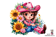 Cowgirl with Sunflowers PNG Clipart, a Graphic by Clipart Bloom (Thumbnail 6 of 13)