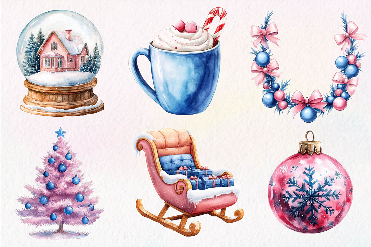 Pink and Blue Christmas Clipart, an Illustration by Dream Creation (Photo 4 of 7)