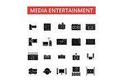 Media entertainment illustration, thin line icons, linear flat signs ...