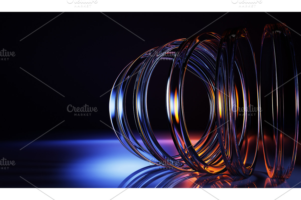 3d neon crystal glass rings on water, a Textures & Material 3D Model by Marozhkastudio