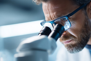 Male scientist with glasses closely, a Health & Medical Photo by MistyDay