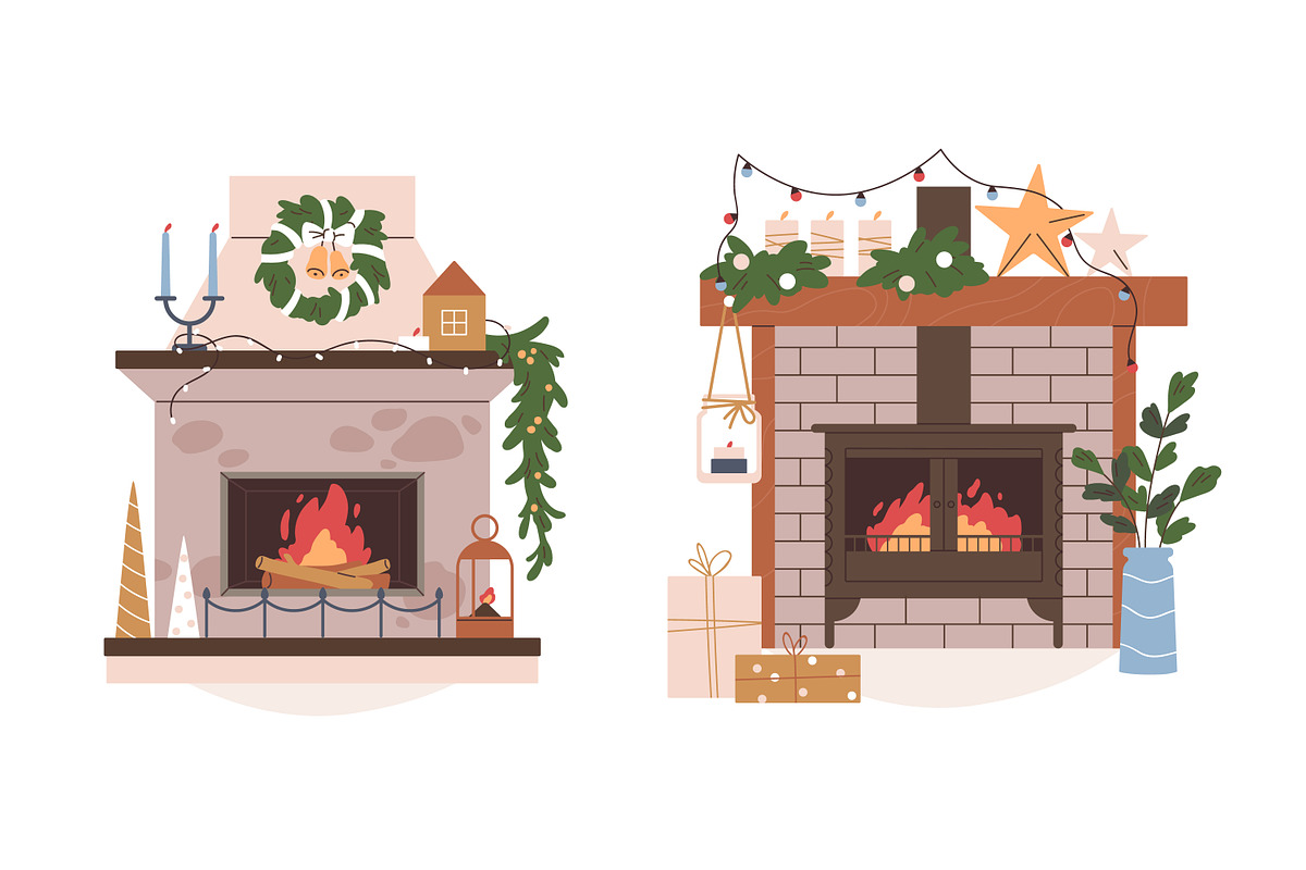 Cozy Christmas home fireplaces set, a Decorative Illustration by Good Studio (Photo 4 of 6)