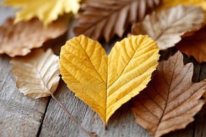 Heart-shaped yellow autumn leaf, a Holiday Photo by MistyDay