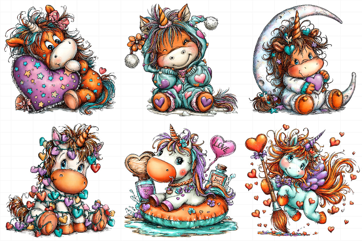 Whimsical Valentine Unicorn Clipart, an Illustration by Daily.Designs (Photo 7 of 8)