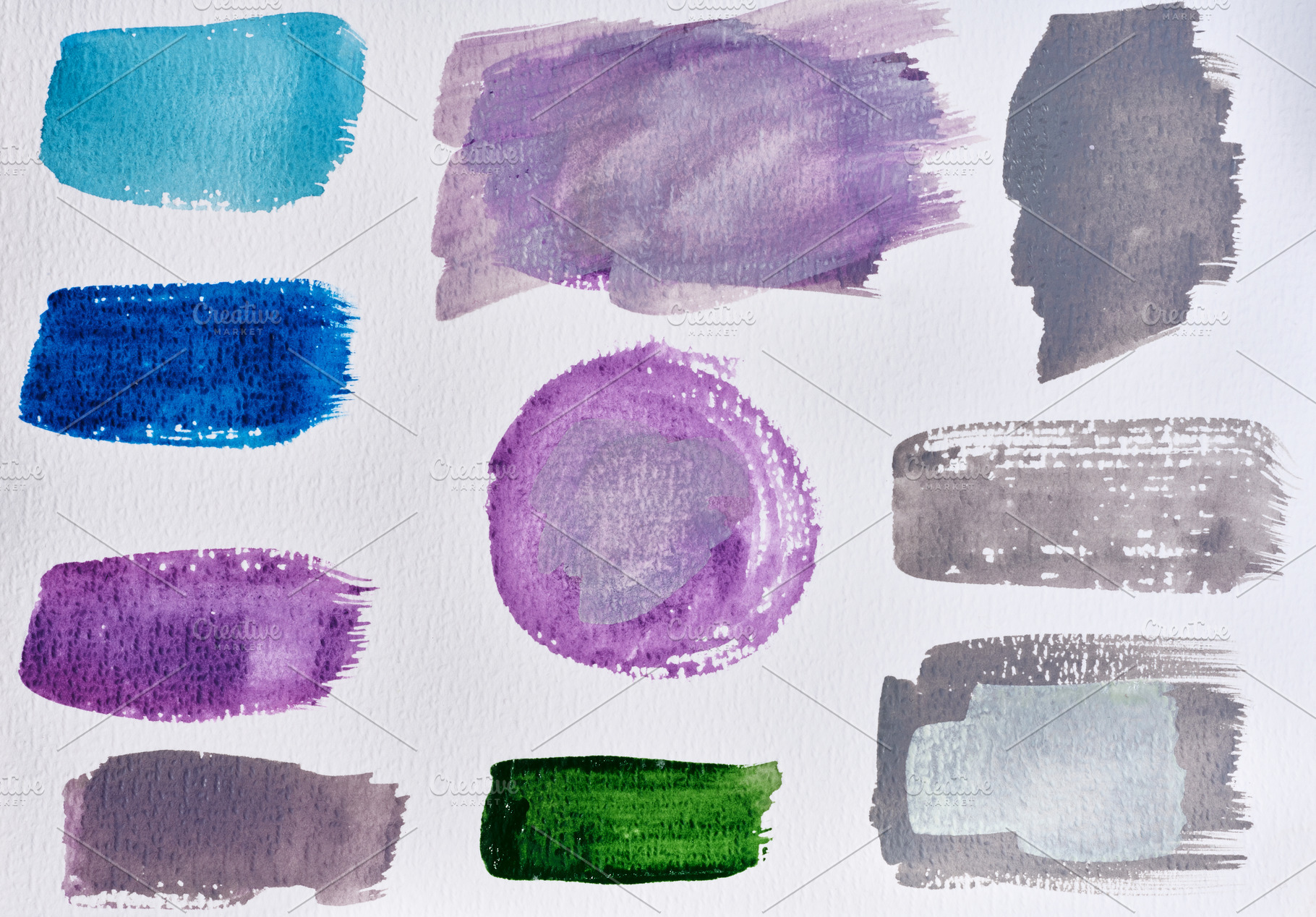 A variety of watercolor washes of blue, purple, gray, and green, an Abstract Photo by ndanko