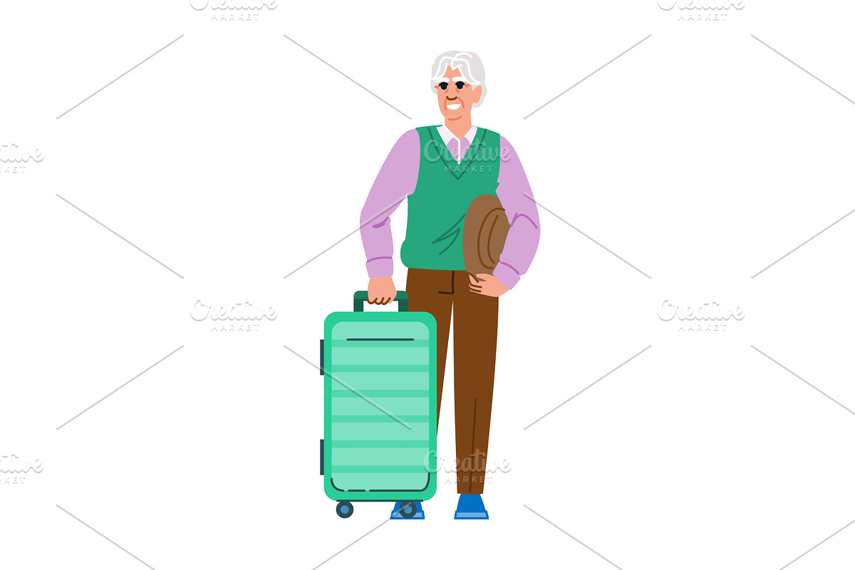 Senior man traveling with luggage, an Object Illustration by pikepicture