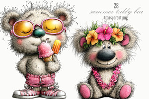 Summer Teddy Bear Clipart, an Animal Illustration by Designking