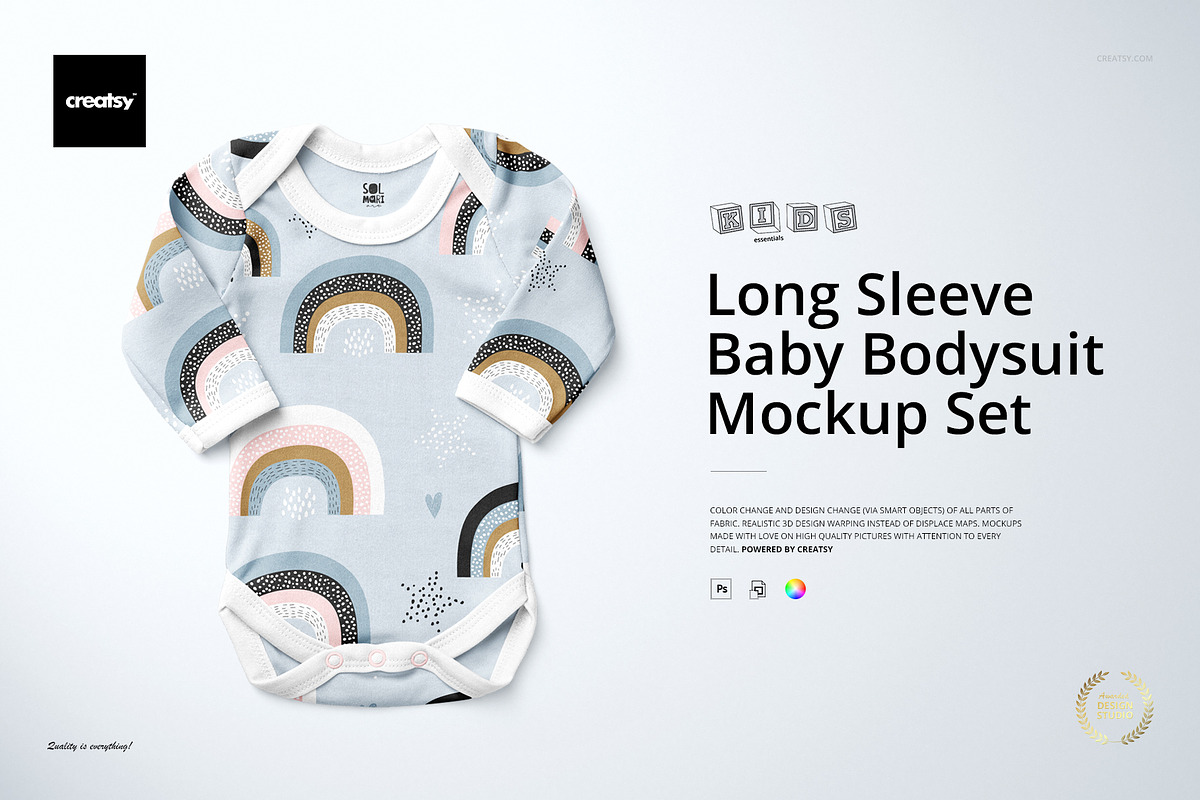 Baby Long Sleeve Bodysuit Mockup Set, a Bottom Mockup by creatsy5 (Photo 1 of 7)