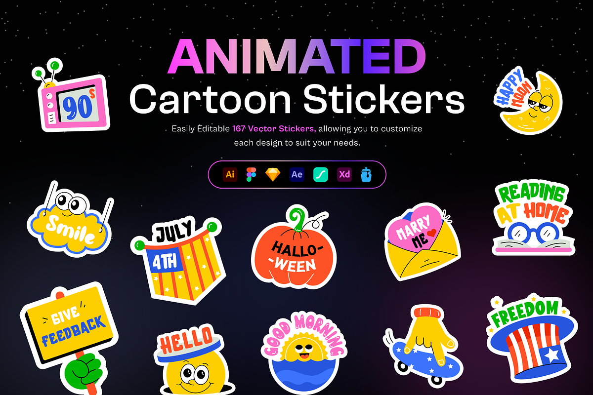 Cartoon Sticker Designs, an Emoji Icon by Prosymbols (Photo 1 of 15)