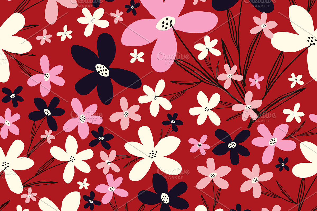 Hand Drawn Patterns with Flowers, a Pattern Graphic by Art's and patterns (Photo 4 of 7)