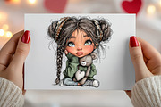 Whimsical Valentine Cue Girl Clipart, an Illustration by Canvas Craft (Thumbnail 4 of 6)