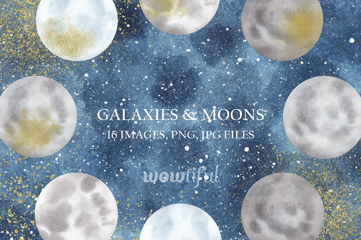 20% OFF! Watercolor Galaxies & Moons, an Object Graphic by Chus Moreno Studio (Photo 2 of 9)