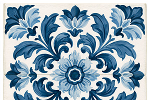 Azulejo tile creating a symmetrical floral pattern with blue orn, an Illustration by Studio ANNA