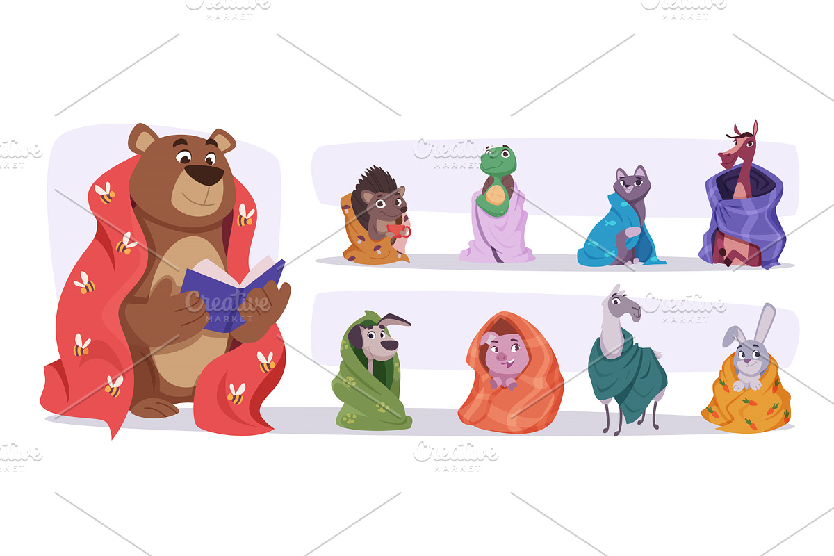 Animals with blankets. Cartoon, an Animal Illustration by Onyx