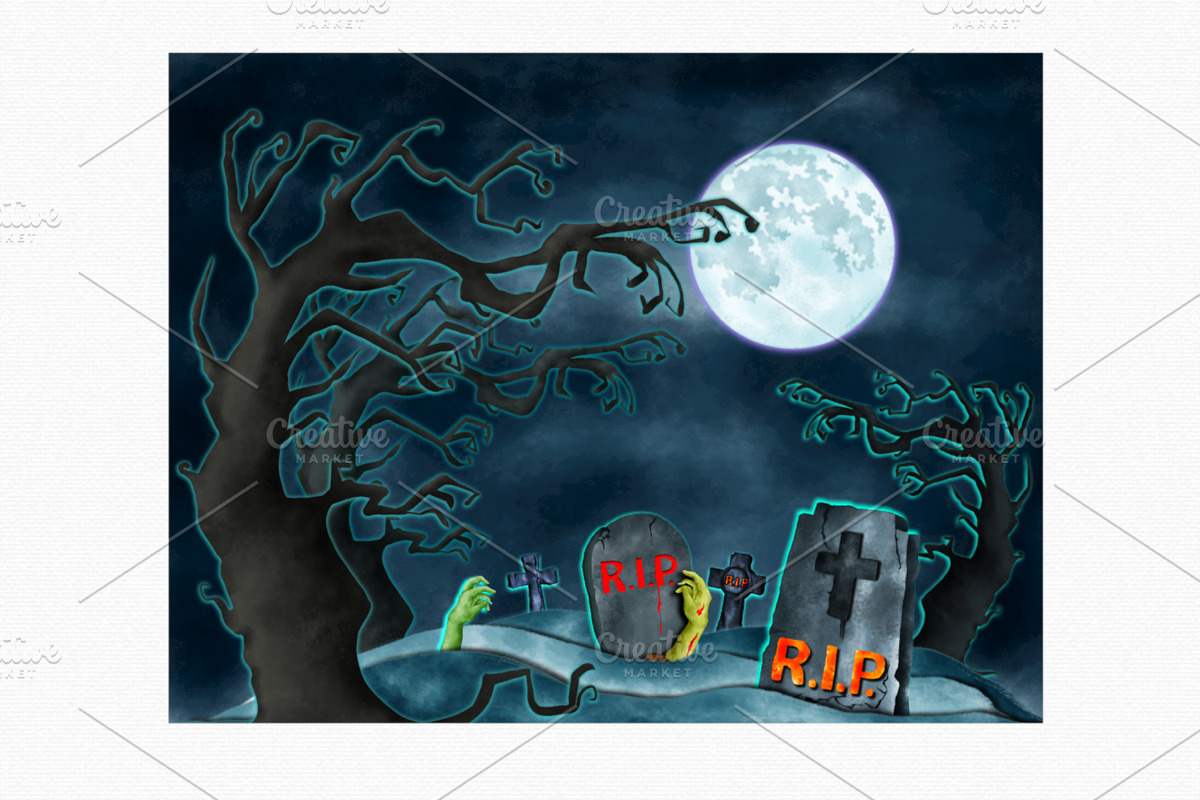 Watercolor Halloween Tombstones, a Decorative Illustration by MiracleArtAndDesign (Photo 4 of 4)