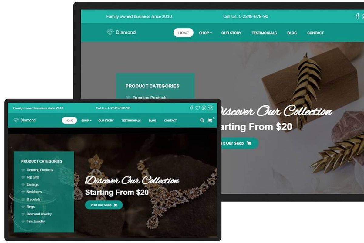 Diamond Jewellery eCommerce WordPress theme preview 6