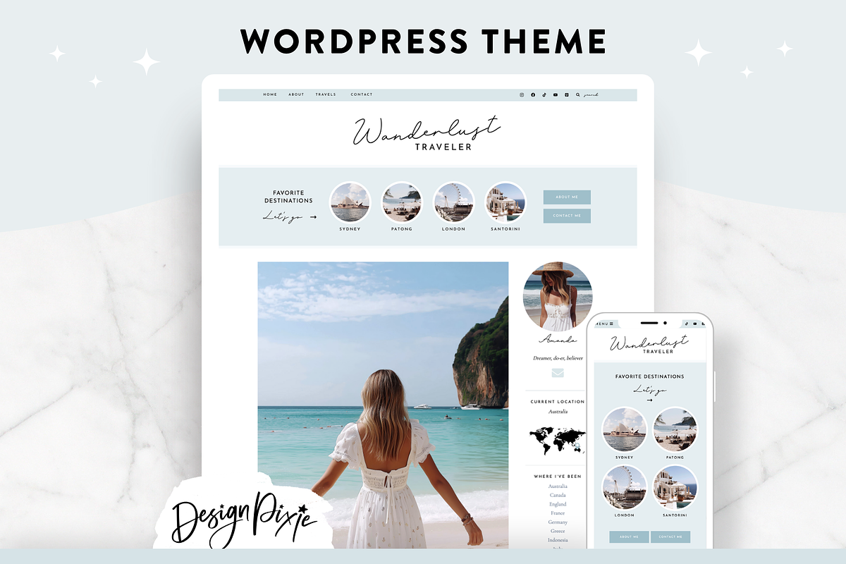 Travel Blog Wordpress Theme Blue, a WordPress Template by Design Pixie (Photo 1 of 9)