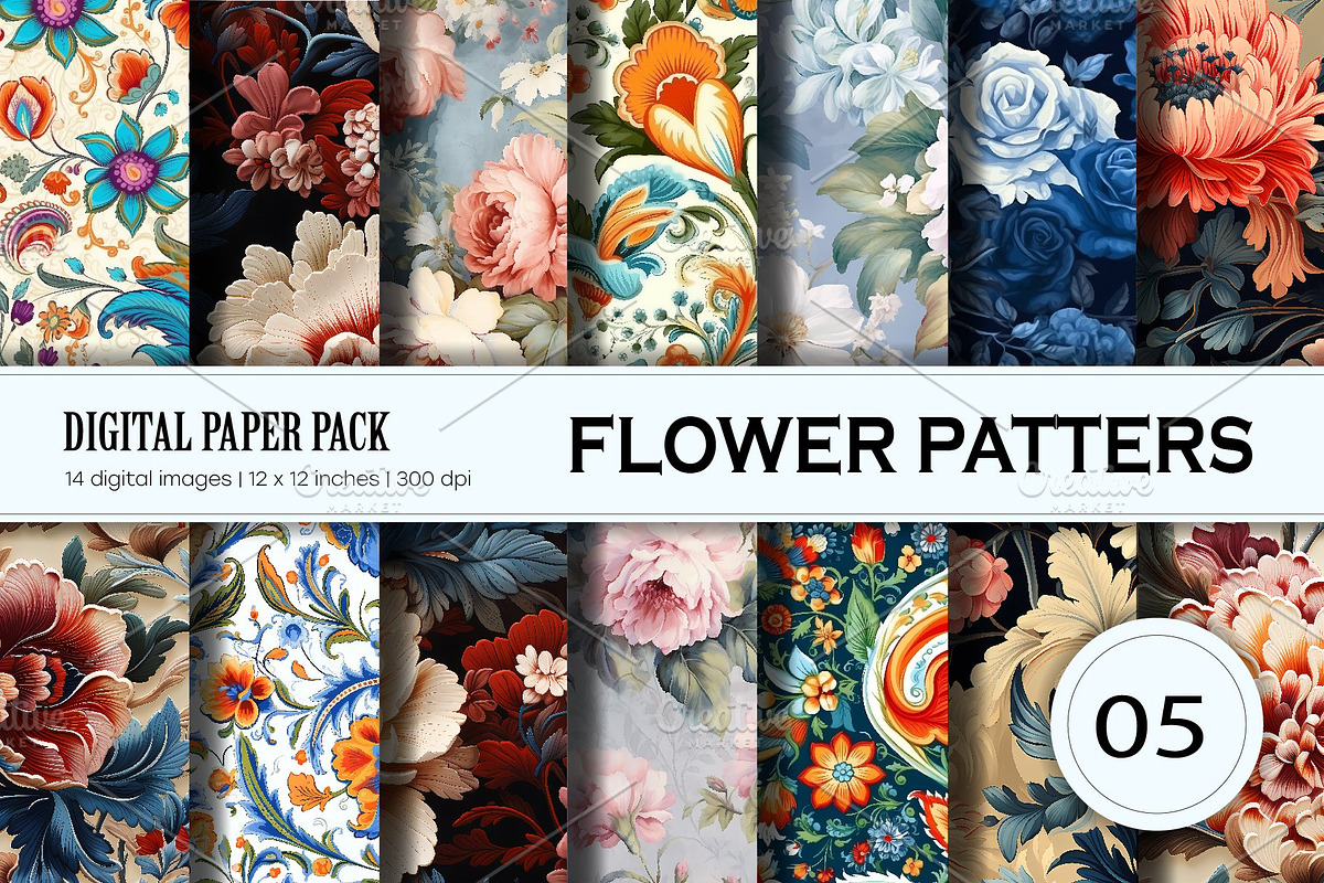 Big Bundle Floral Patterns 01., a Pattern Graphic by KENO Mascots (Photo 6 of 11)