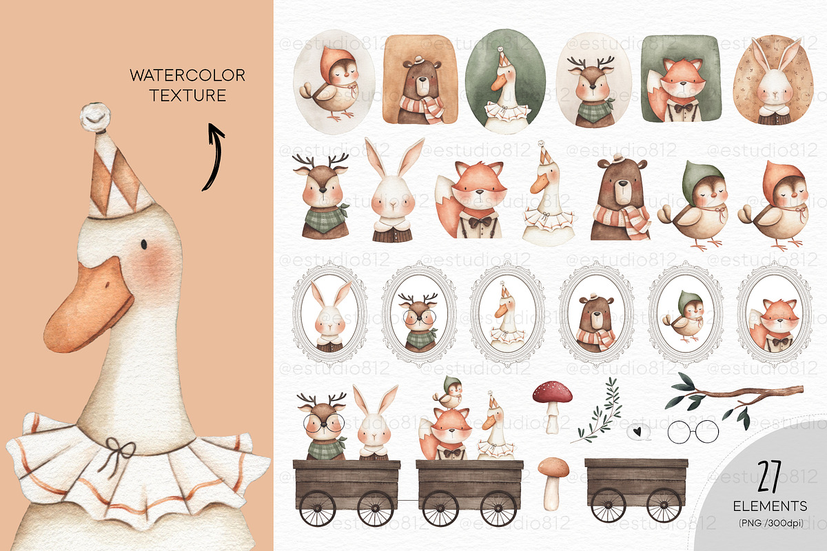 Vintage Little Forest watercolor set, an Animal Illustration by Estudio 812 (Photo 3 of 8)