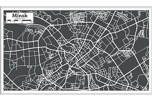 Minsk Belarus Map In Retro Style.