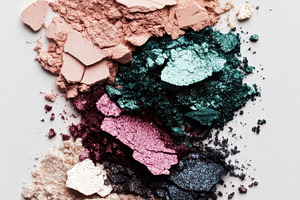 Crushed Colorful Eyeshadows on White Background, an Abstract Photo by Natalia Klenova's Shop