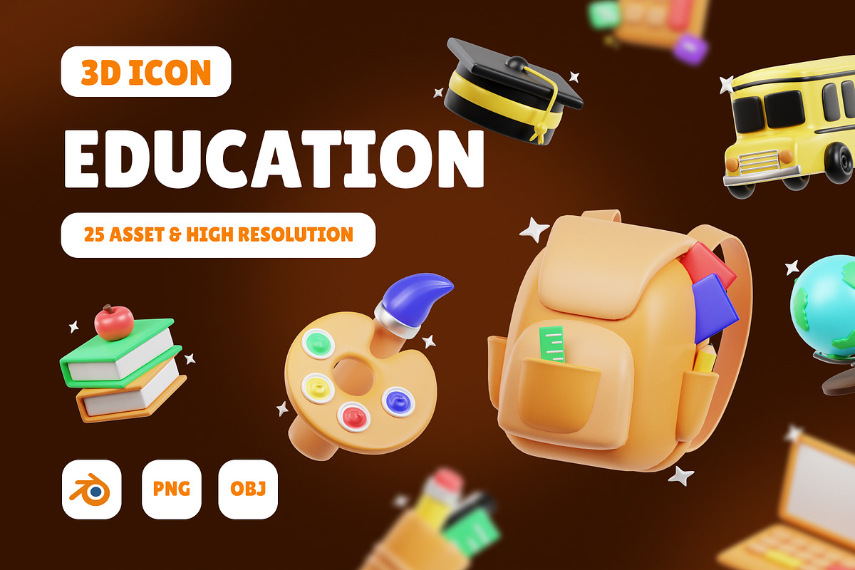 Education 3D Icons Set, an Object 3D Model by Karacis Studio (Photo 1 of 6)