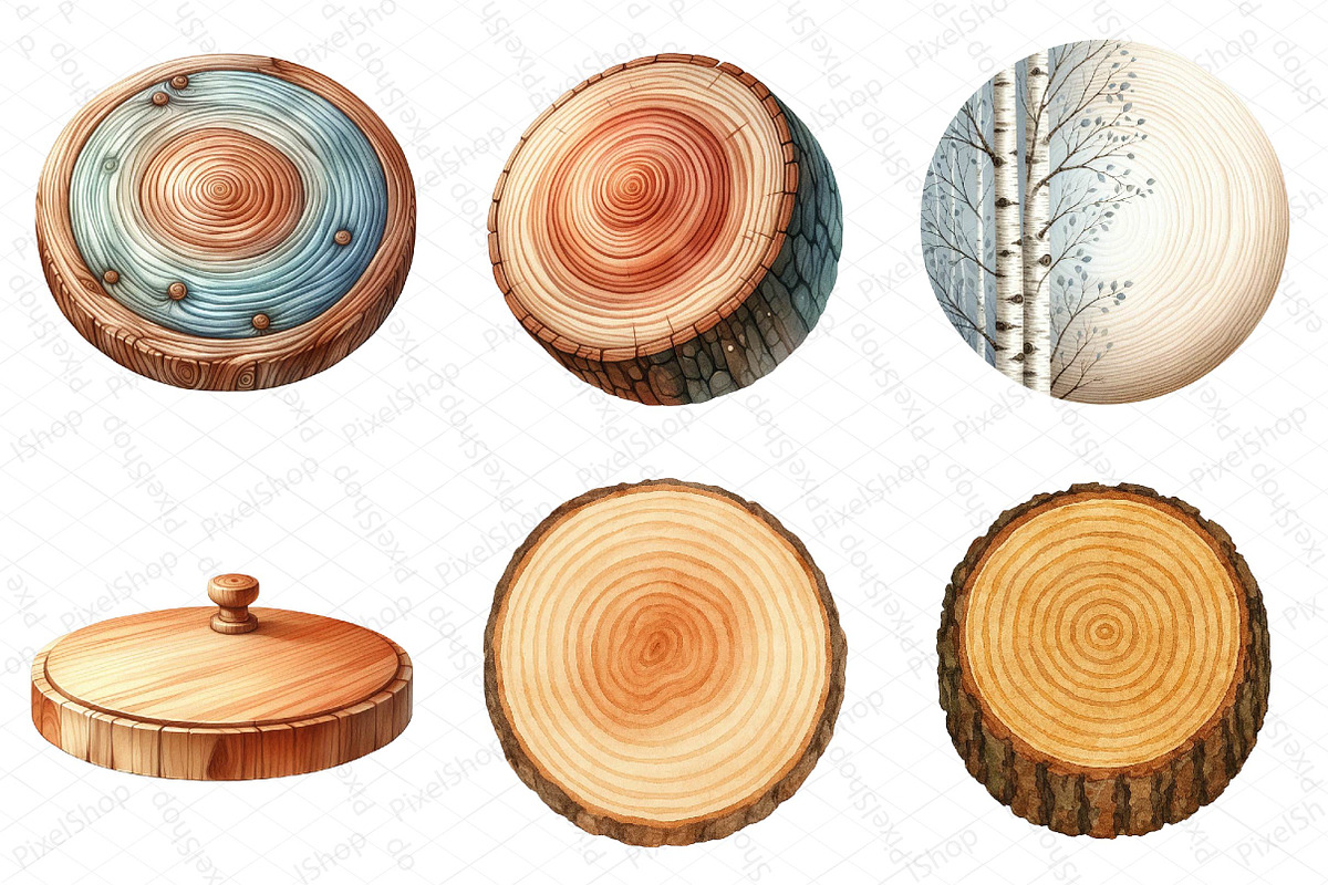 Watercolor Round Wooden Clipart, an Illustration by DreamPrint404 (Photo 5 of 6)